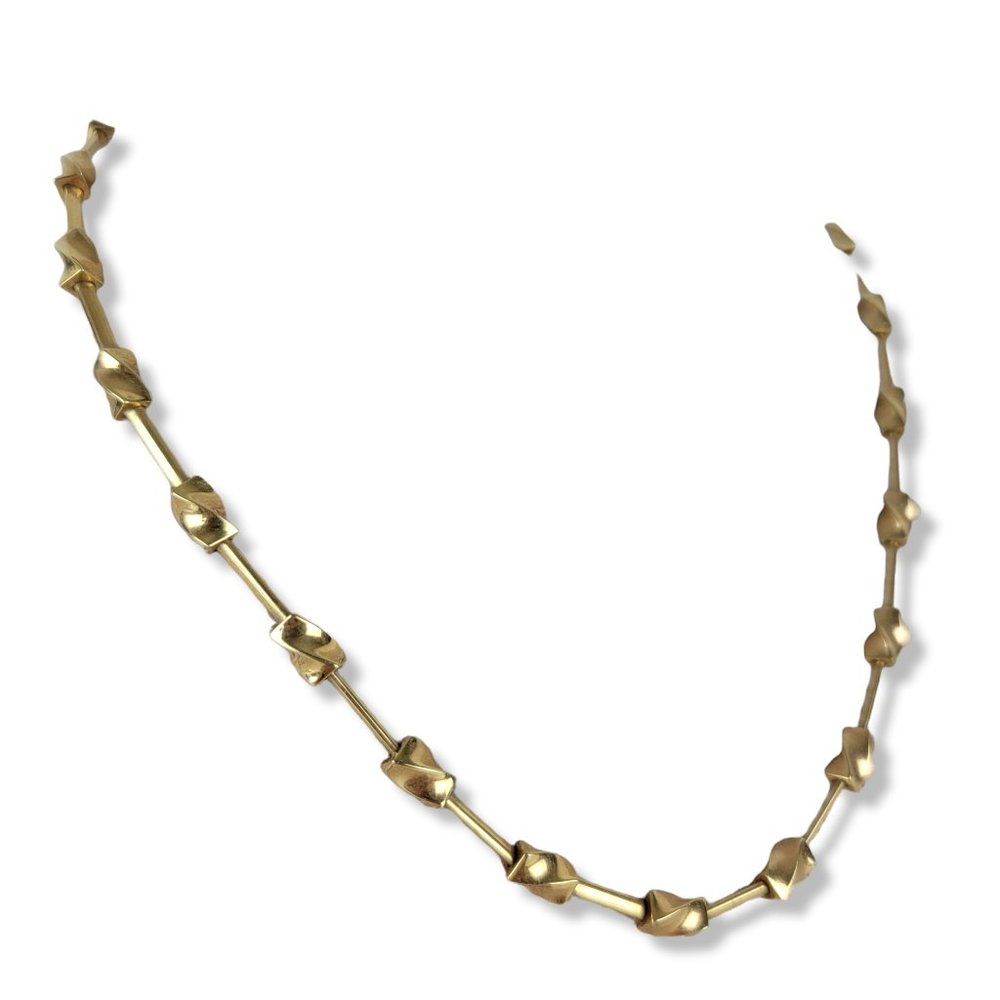 Vintage 14K Solid Gold Goldas Twisted Block Necklace